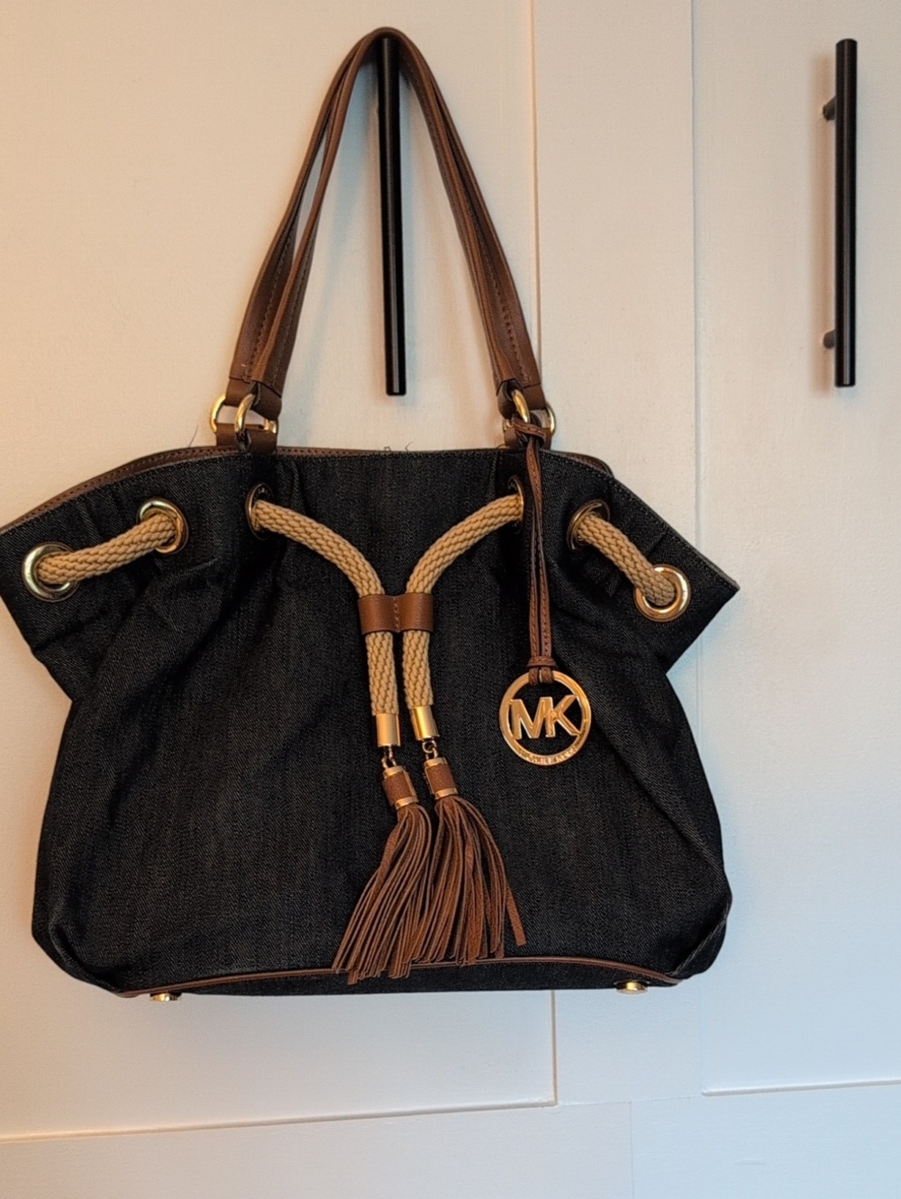 Michael Kors Jean Tote with Brown Trim and Tan Rope